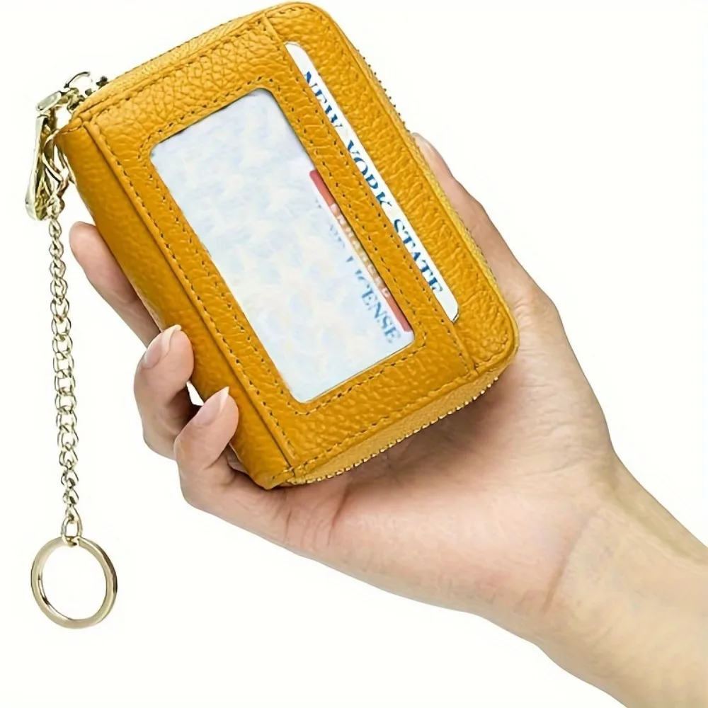 حامل بطاقة ائتمان صغير من الجلد الصناعي RFID ، مخلب بلون واحد ، محفظة مع نافذة بطاقة تعريف شفافة