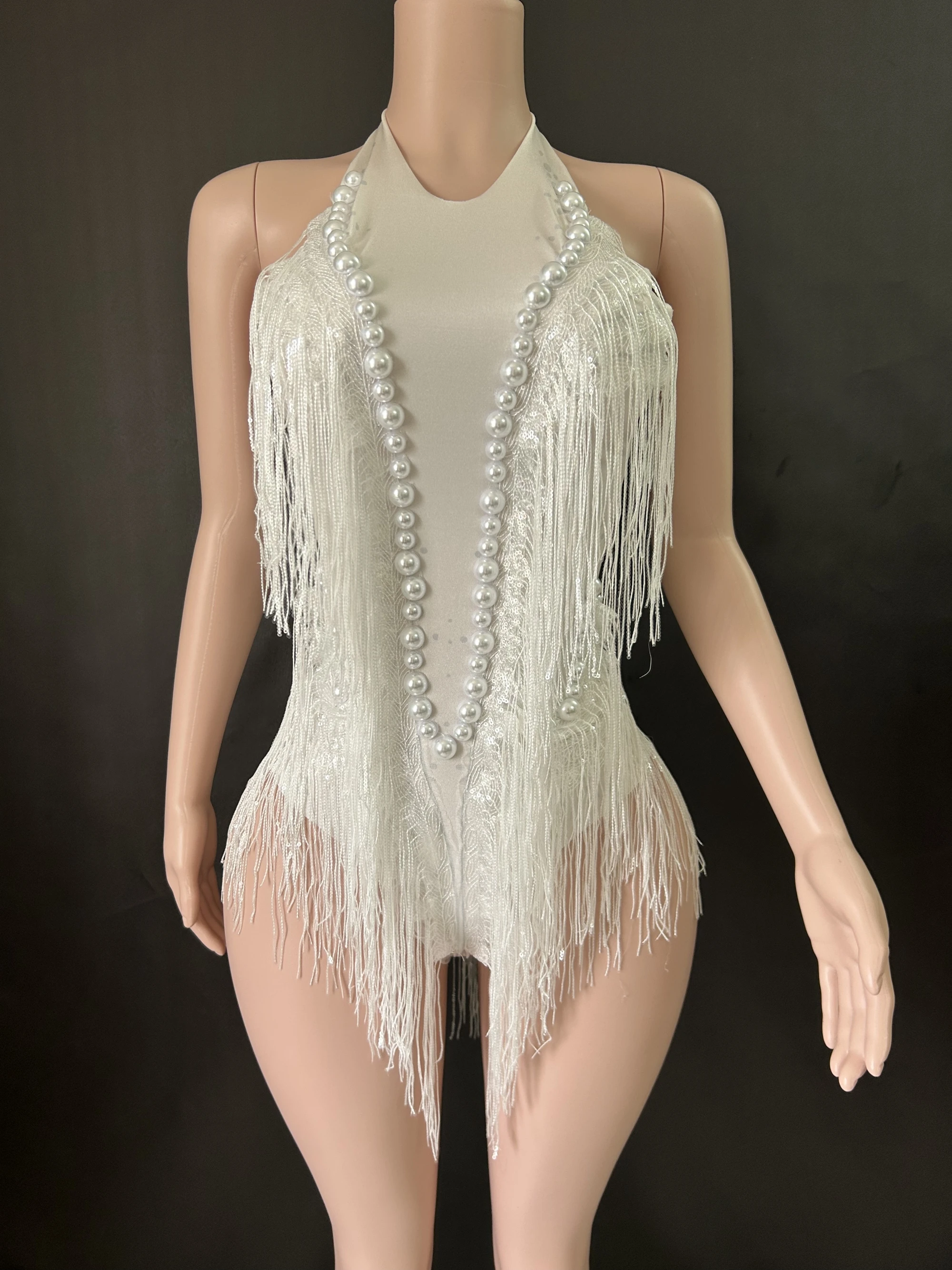 Sparkly Rhinestones Sequins Tassel LeotardWomen Nightclub Outfit Singer Dancer CostumeStage Wear Sexy Performance Bodysuit  7G