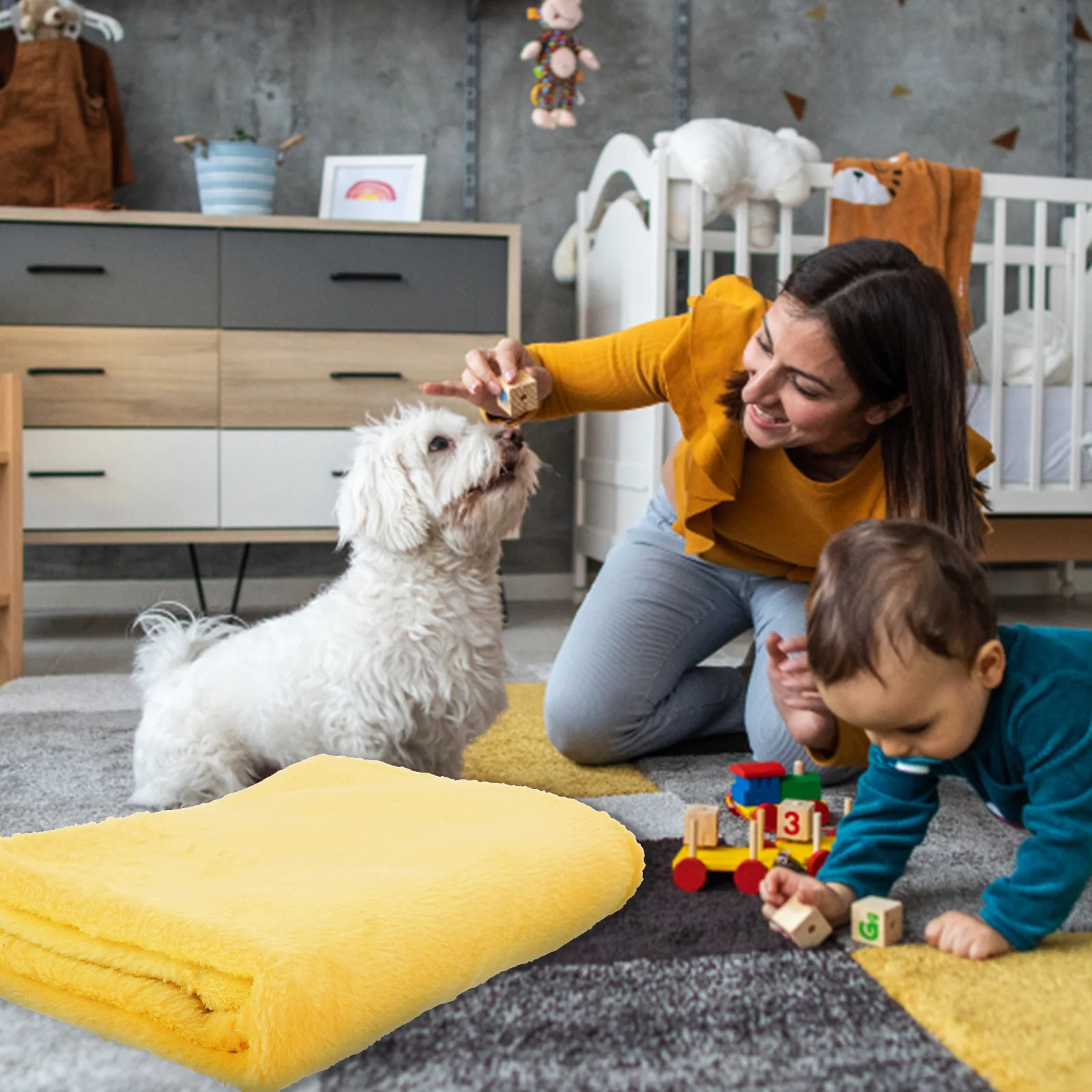 Preciosa manta de lana de franela para mascotas, acogedora, cálida, cómoda, Color sólido, amarillo, costuras de aguja altamente elaboradas