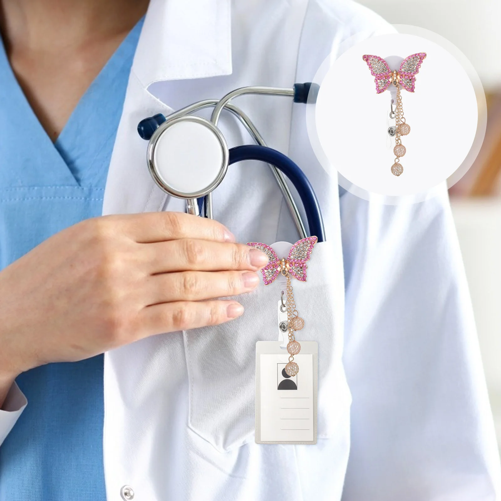 1 قطعة حامل معرف الفراشة مشبك شارة مدمج أنيق للطلاب قميص جيب طوق حزام تثبيت كليب قابل للسحب #3