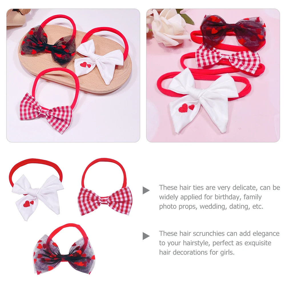 

3 Pcs Heart Shaped Accessories Elastic Scrunchies Women Girls Thin Hair Bowknot Ponytail Holders Kids Ties Styling Decorations