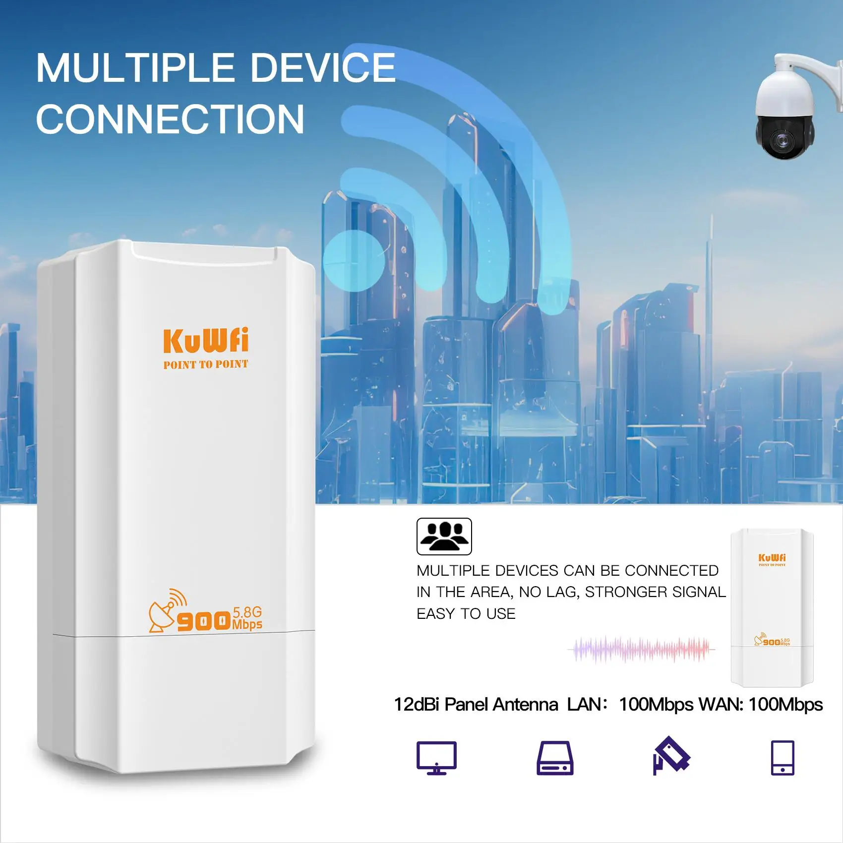 KuWFi 5.8G Outdoor CPE Bridge 900Mbps Wireless Bridge Wi-Fi Signal Amplifier PTP Long Range Extender IP65 Waterproof AP Repeater