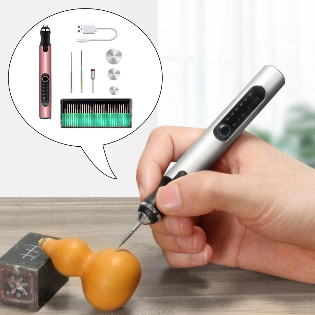 Portable Micro-Engraving Pen, Professional Precision with Scriber with Bits, USB Rechargeable, Rose Gold