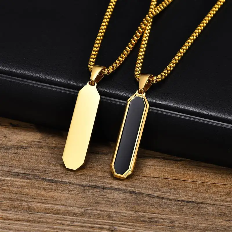 Jiayiqi Casual Black Bar Necklaces for Men Women Minimalist Stainless Steel Geometric Pendant Collar Gift Jewelry Dropshipping