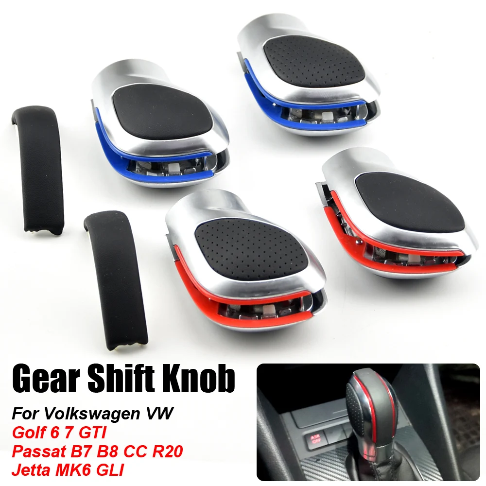 For VW Golf MK6 MK7 R GTI Passat B7 B8 CC R20 Jetta MK6 GLI Chrome Matte Gear Shift Knob Cover Cap RED ABS Gear Shift Knob