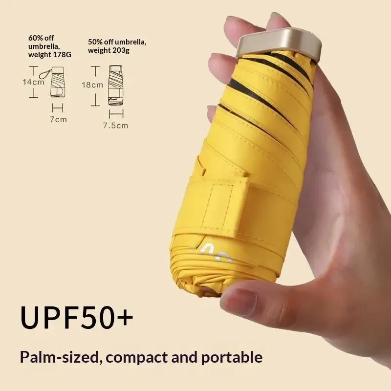 Compact Travel Mini Umbrella Uv Protection Capsule Umbrella 5 Fold Ultra Lightweight Sun Shade Umbrella Portable Manual