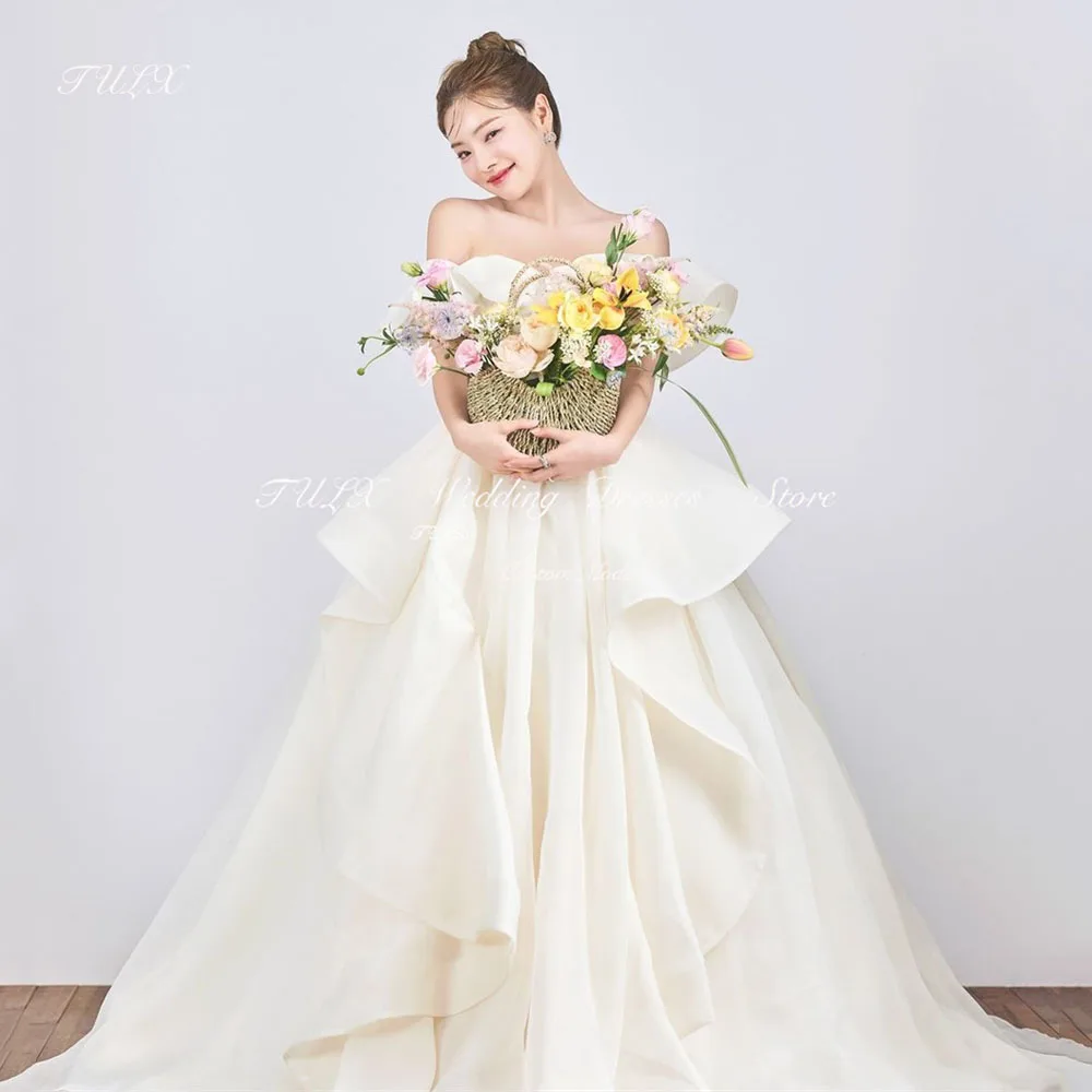 

TULX Elegant One Shoulder Korea Wedding Photo Shoot Dress Corset Back A line Floor Lengt Pleat Bridal Gowns Custom Made 웨딩드레스