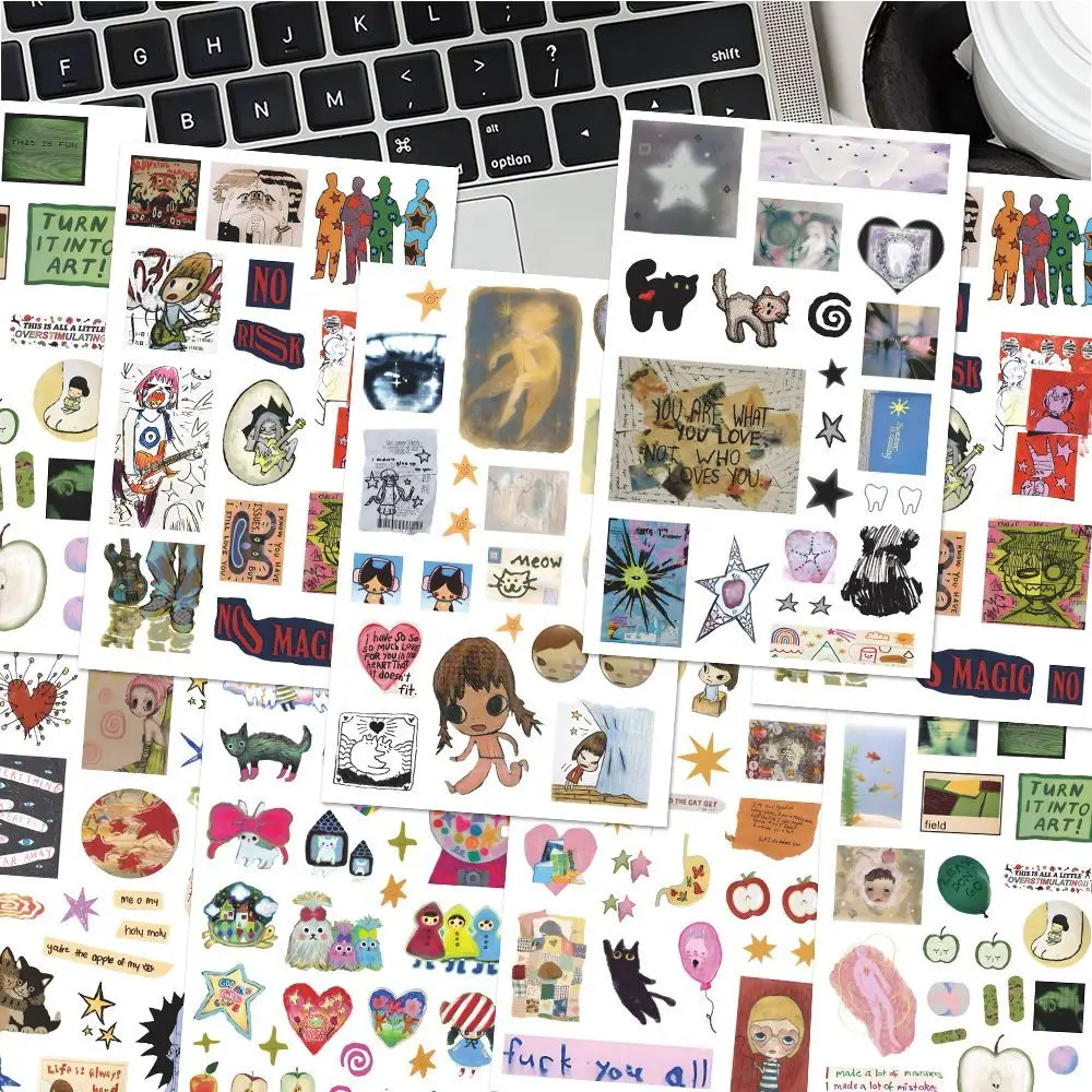 8Pcs Retro Y2K Stickers DIY Handbook Phone Case Collage Material Deco Sticker Aesthetic Scrapbooking Planner Journaling