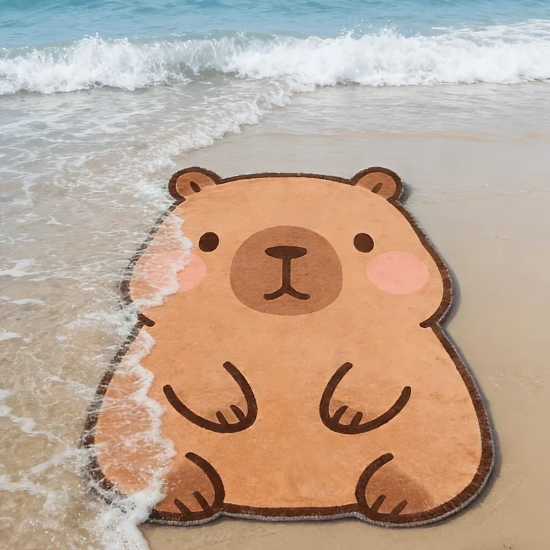 1pcLarge Absorbent Capybara Shaped Beach Towel 1pc Quick Dry Lightweight Ultrafine Fiber Portable Cute Soft Capybara Pattern Sun