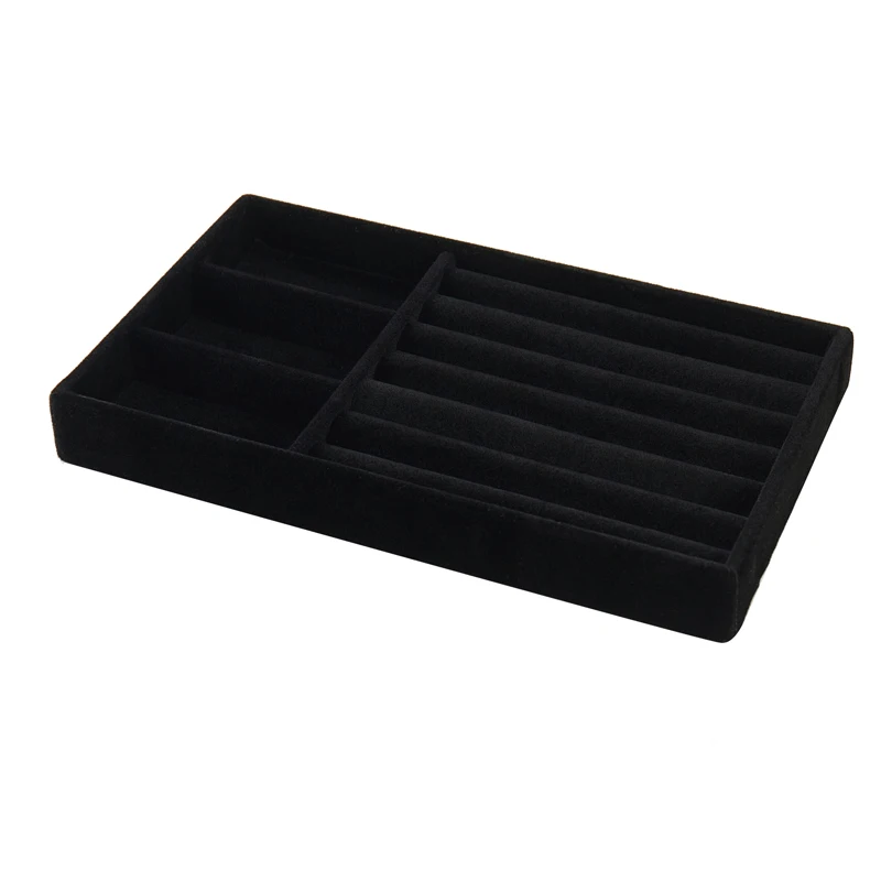 3pcs Black Jewelry Organizer Velvet Jewelry Storage Tray Display Ring Bracelet Necklace Storage Box Showcase Drawer