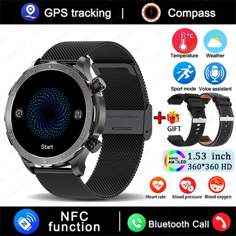 2025 New Bluetooth Call Smart Watch Men For Huawei AMOLED HD Large Screen Heart Rate NFC IP68 Waterproof GPS Sports Smart Watch