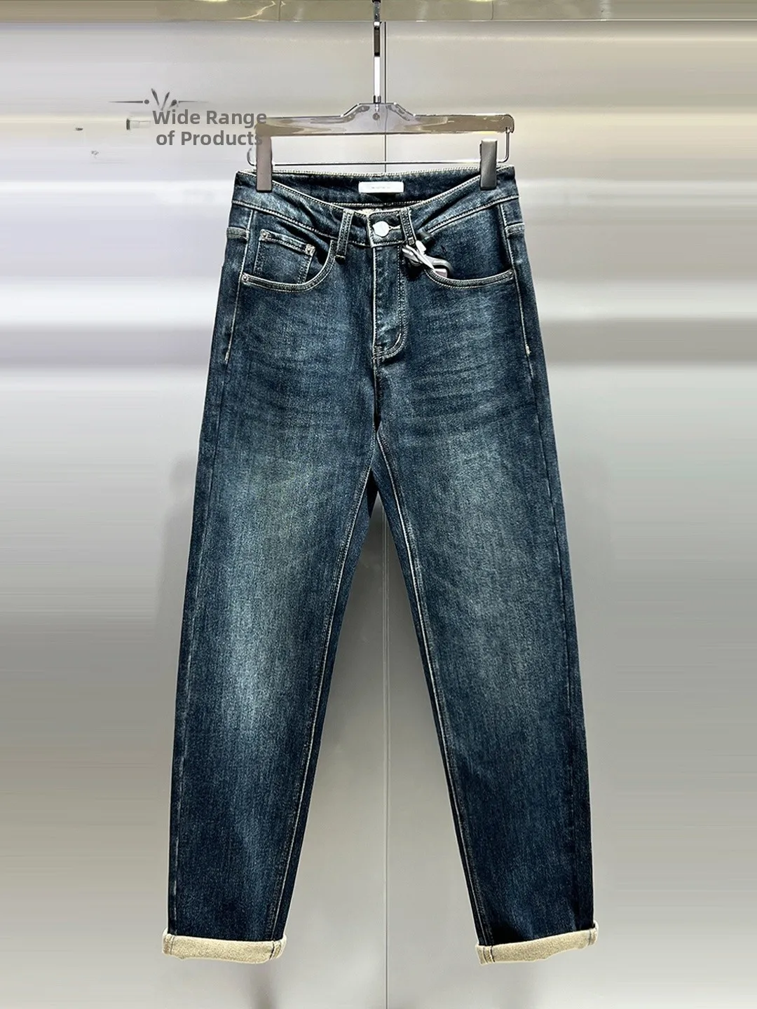 

Slim Fit Thiened Men's Jeans Waed Denim Versatile Daily Wear Straight Leg Zipper Closure Casual Straight Jeans
