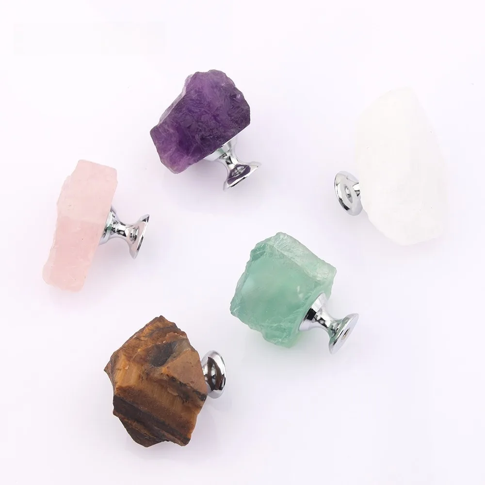 Irregular Natural Crystal Stone Alloy Furniture Drawer Knob Handles For Cabinet Kitchen Cupboard Wardrobe Pulls Diy
