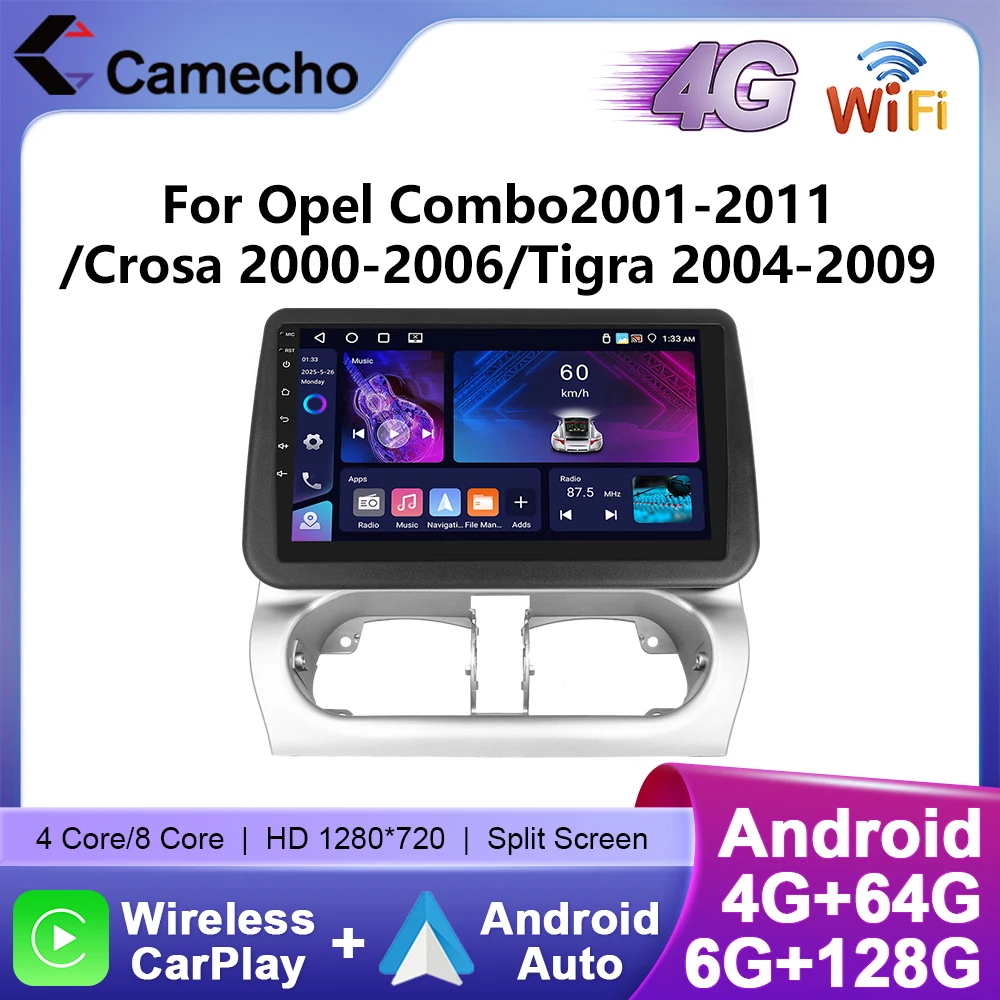 Camecho 9 "Draadloze Carplay Android Auto Radio Voor Opel Combo2001-2011/Crosa 2000-2006/Tigra 2004-2009 GPS Multimedia Speler - afbeelding 2