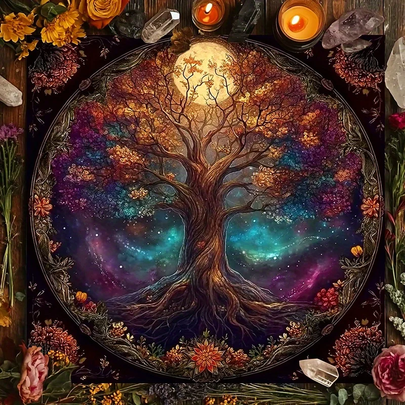 Enchanted Cosmic Tree of Life Round Tablecloth Boho Tapestry Galaxy Forest Art Home Decor Gift 50X50cm 90x90cm