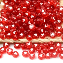4x7mm White Heart Transparent Red Acrylic Beads Diy Children's Bracelet Flat Round Beads For Jewelry Making Beaded Accessories