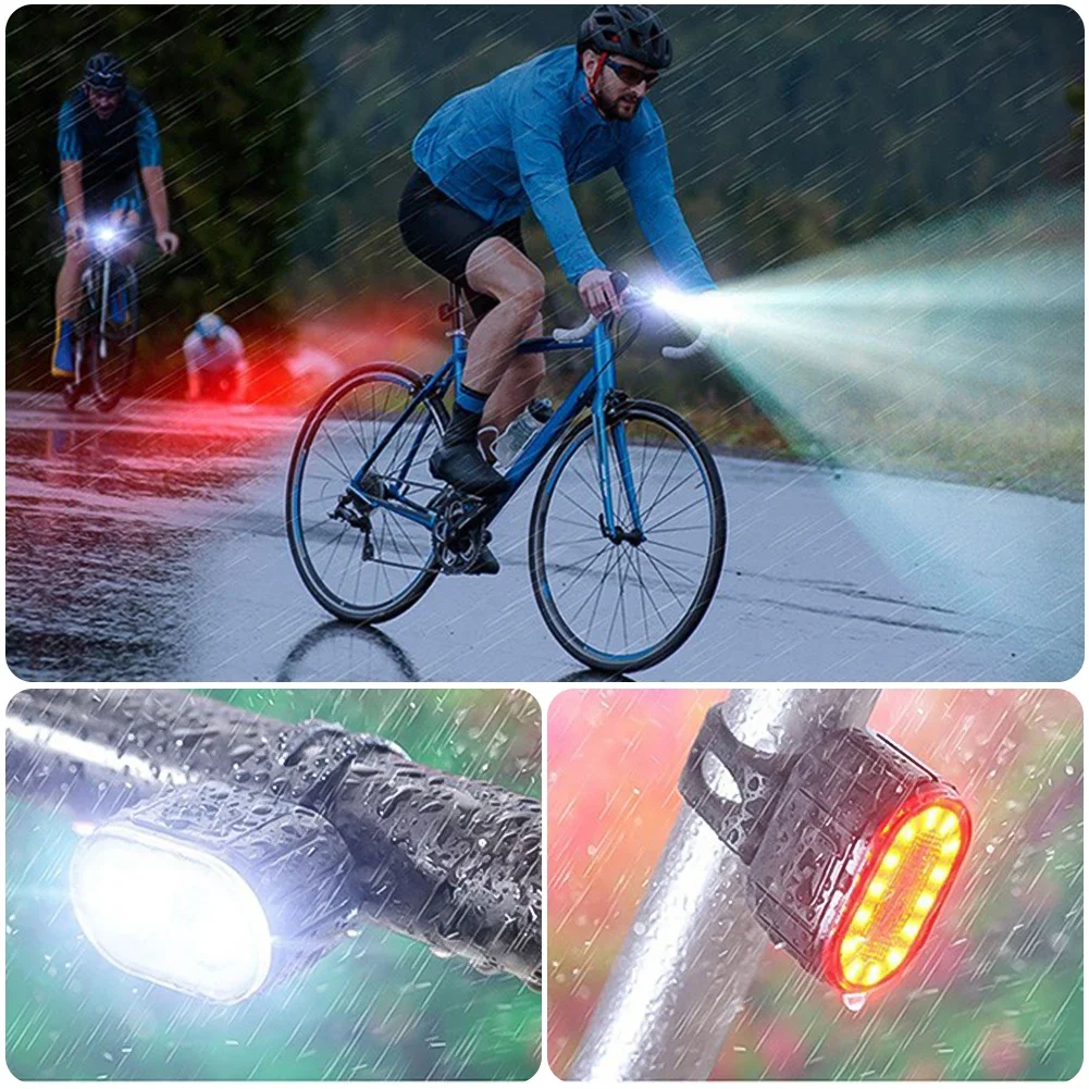 Juego de luces delanteras y traseras para bicicleta, luces traseras para bicicleta de montaña, luz de advertencia de seguridad impermeable, LED recargable por USB