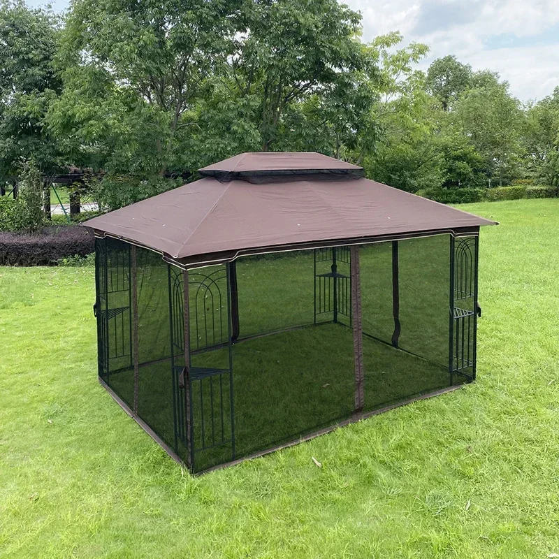 Ventilated Double Roof And Mosquito net Detachable Mesh Screen On All Sides Suitable for Lawn Garden Backyard and Deck Brown Top