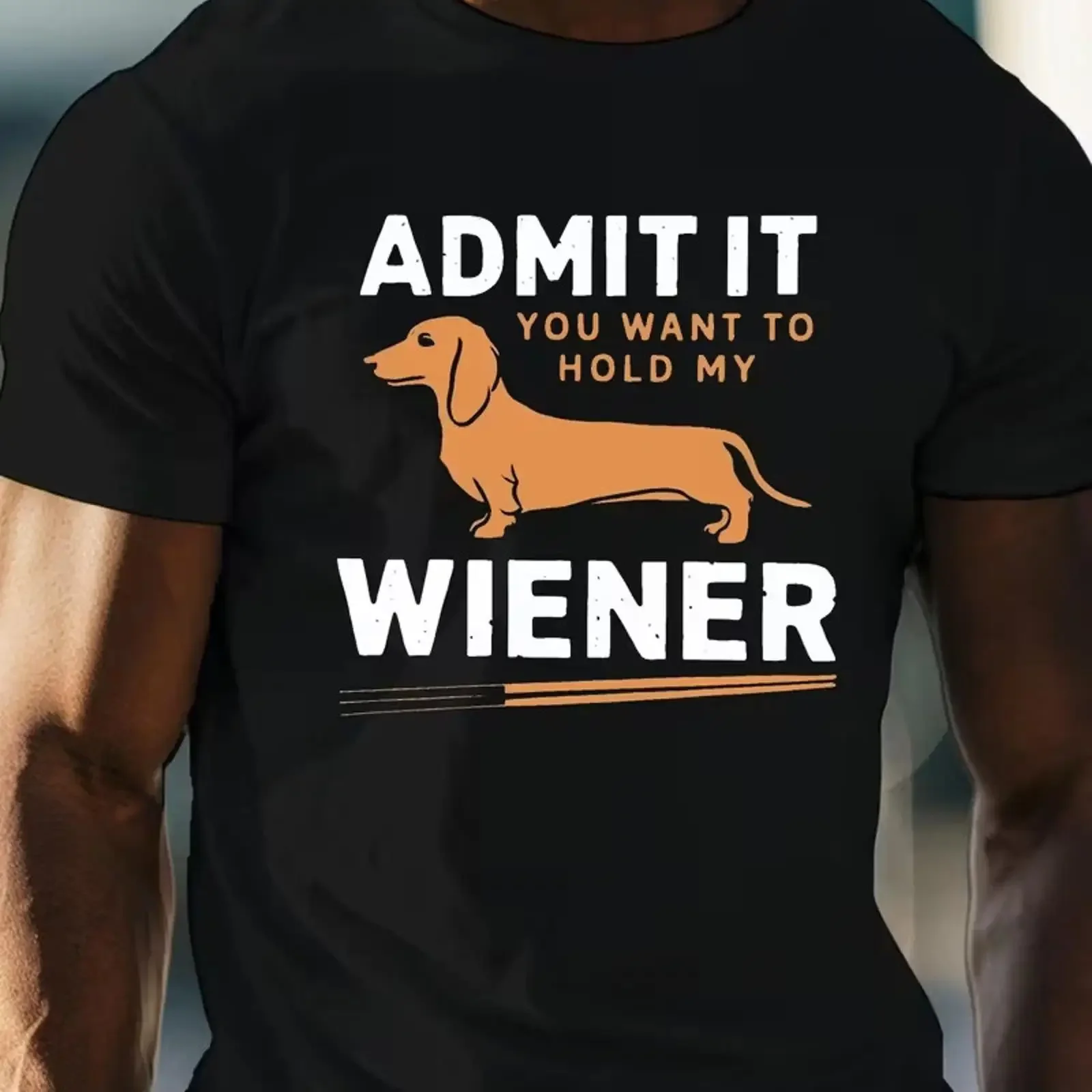 Funny men's t shirt with dachshund Admit it you want to hold my wiener graphic Image 1 of 4 vintage Washed Breathable