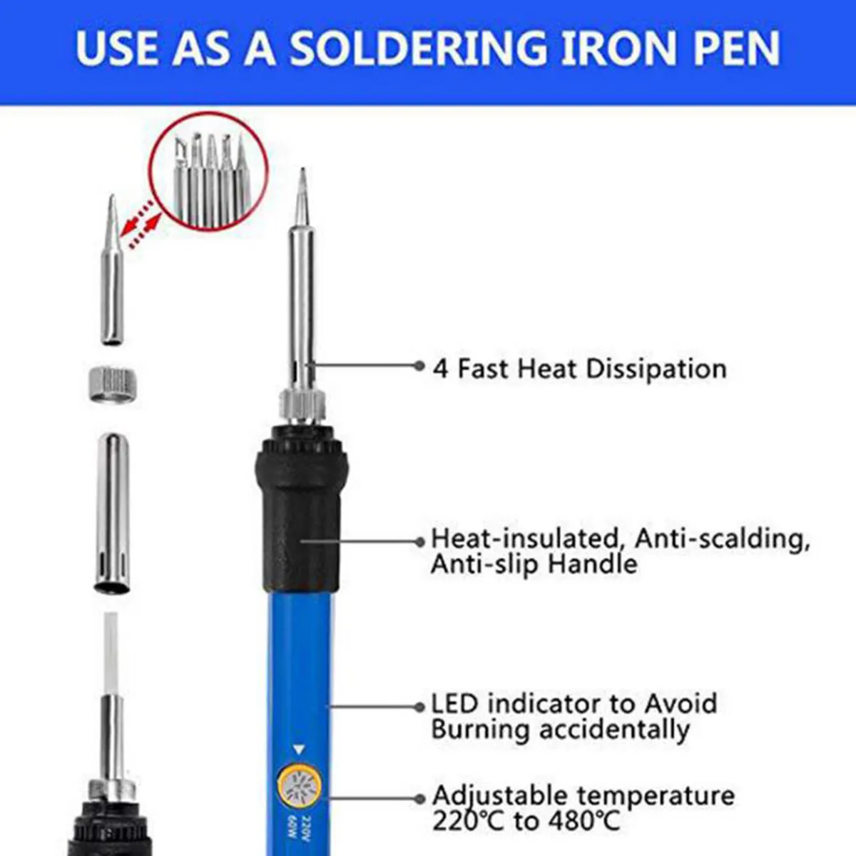 Electric soldering iron adjustable temperature 60w welding tool 110V 220V - view 5