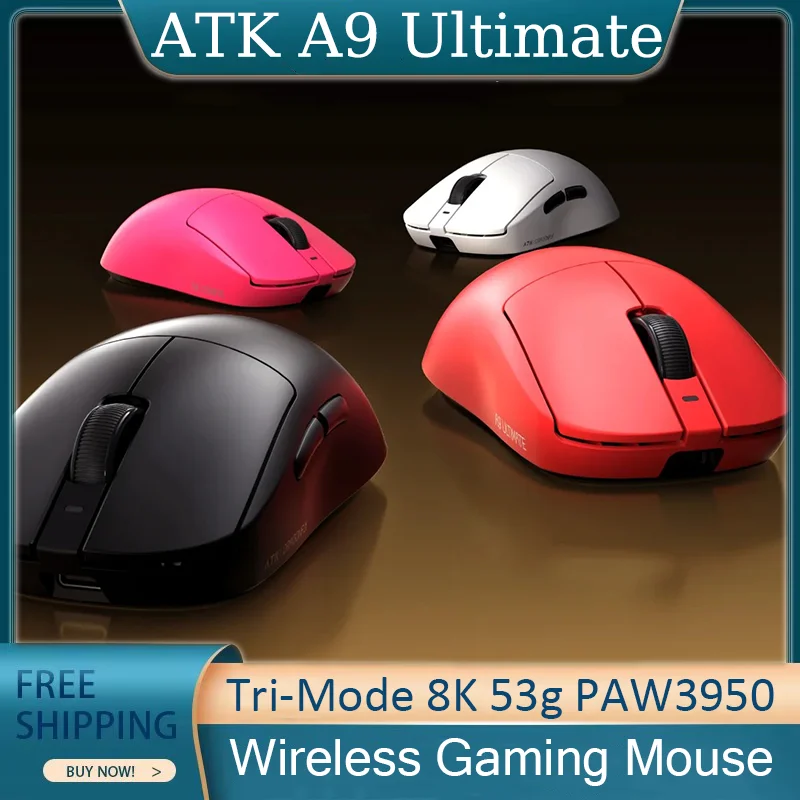 

ATK A9 Ultimate Wireless Gaming Mouse Lightweight Tri-Mode 8K 53g PAW3950 Ultra Ergonomic Office Game PC Custom Accessory