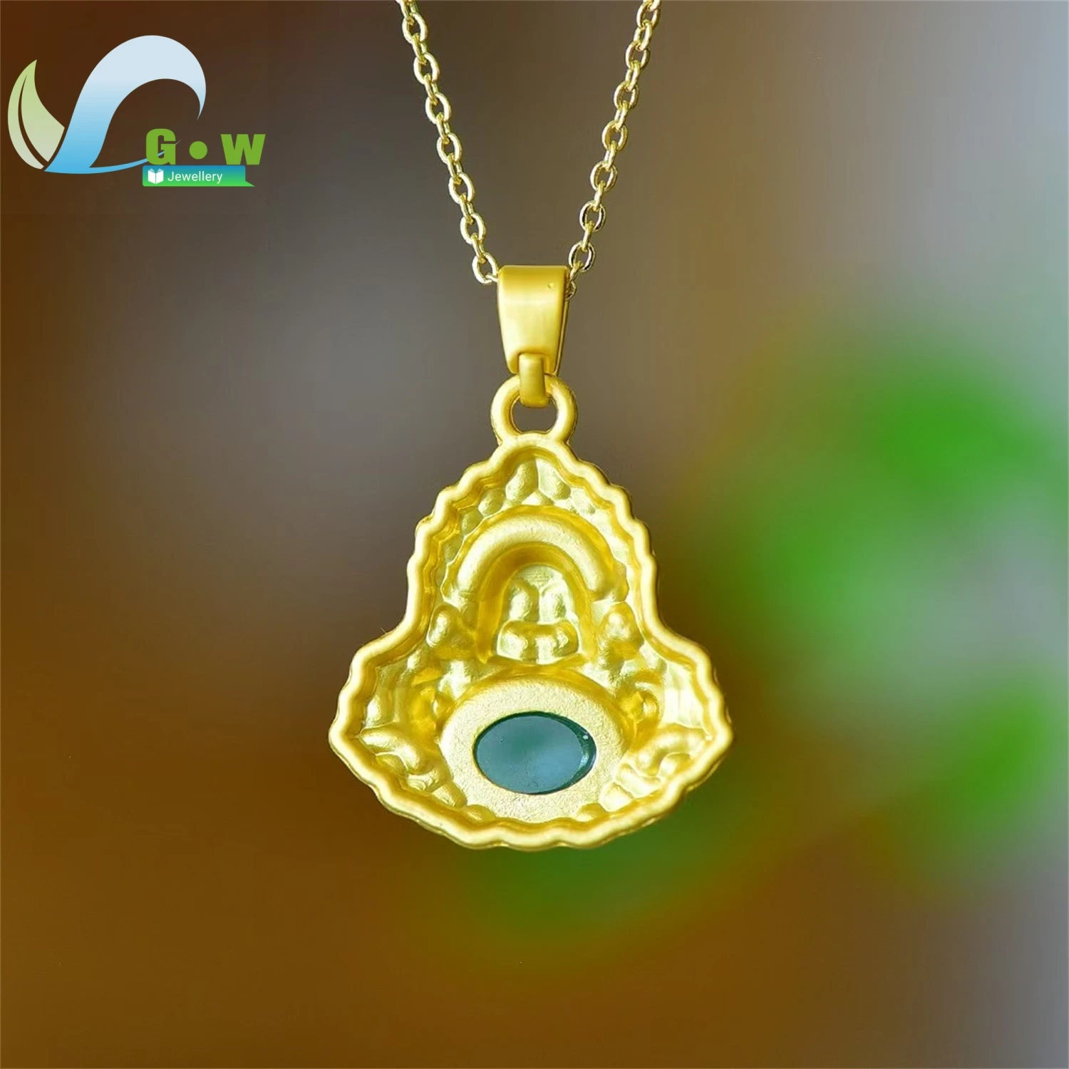 Antique S925 Silver Gold Plated Hetian Jade Laughing Buddha Pendant Necklace Sand Gold Finish Elegant Unisex Long Chain Jewelry