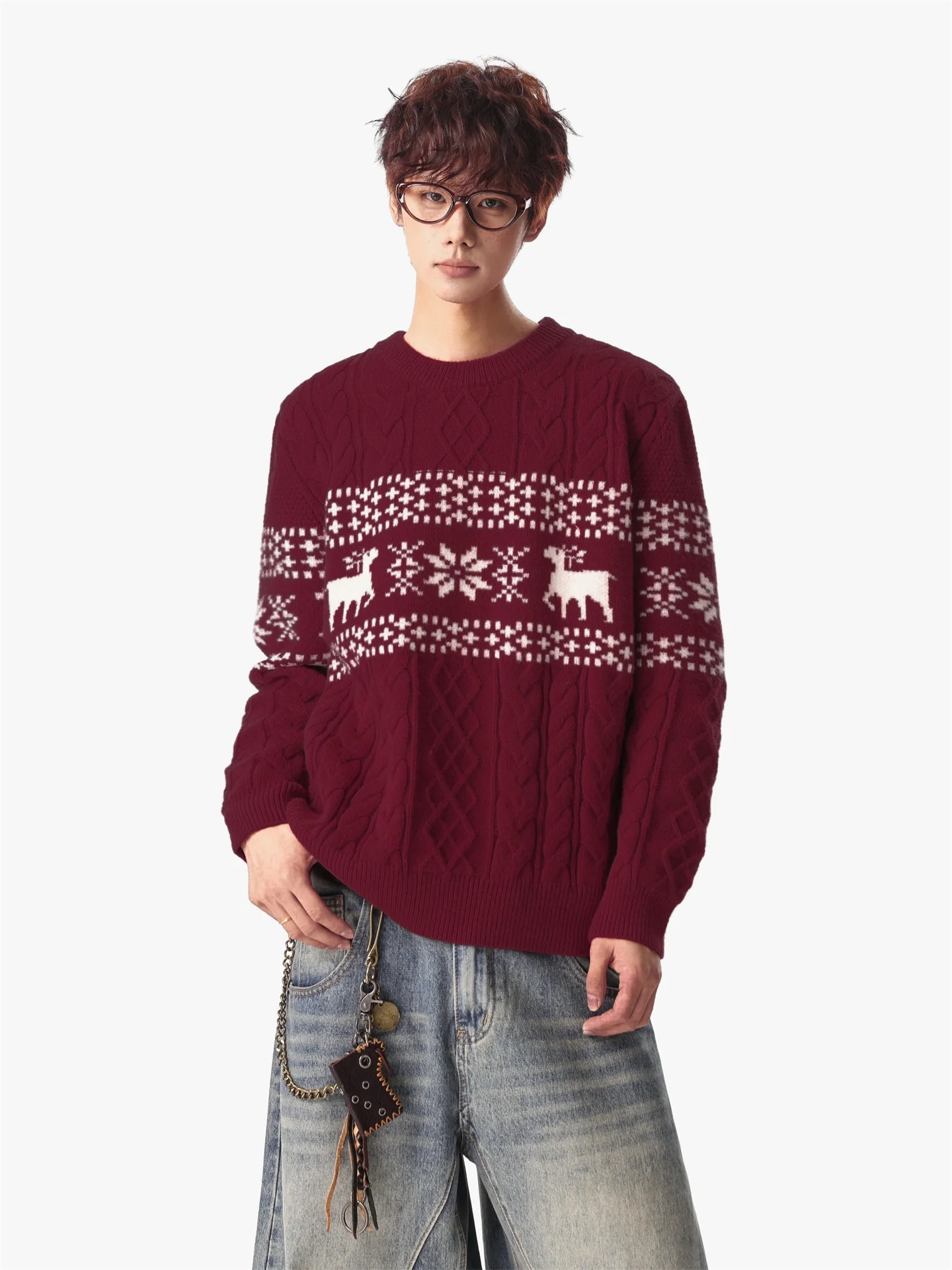 

Мужской вязаный свитер Cisas Aosphere: мягкий, уютный, теплый, с узором Fair Isle, красный, осенне-зимний, новогодний