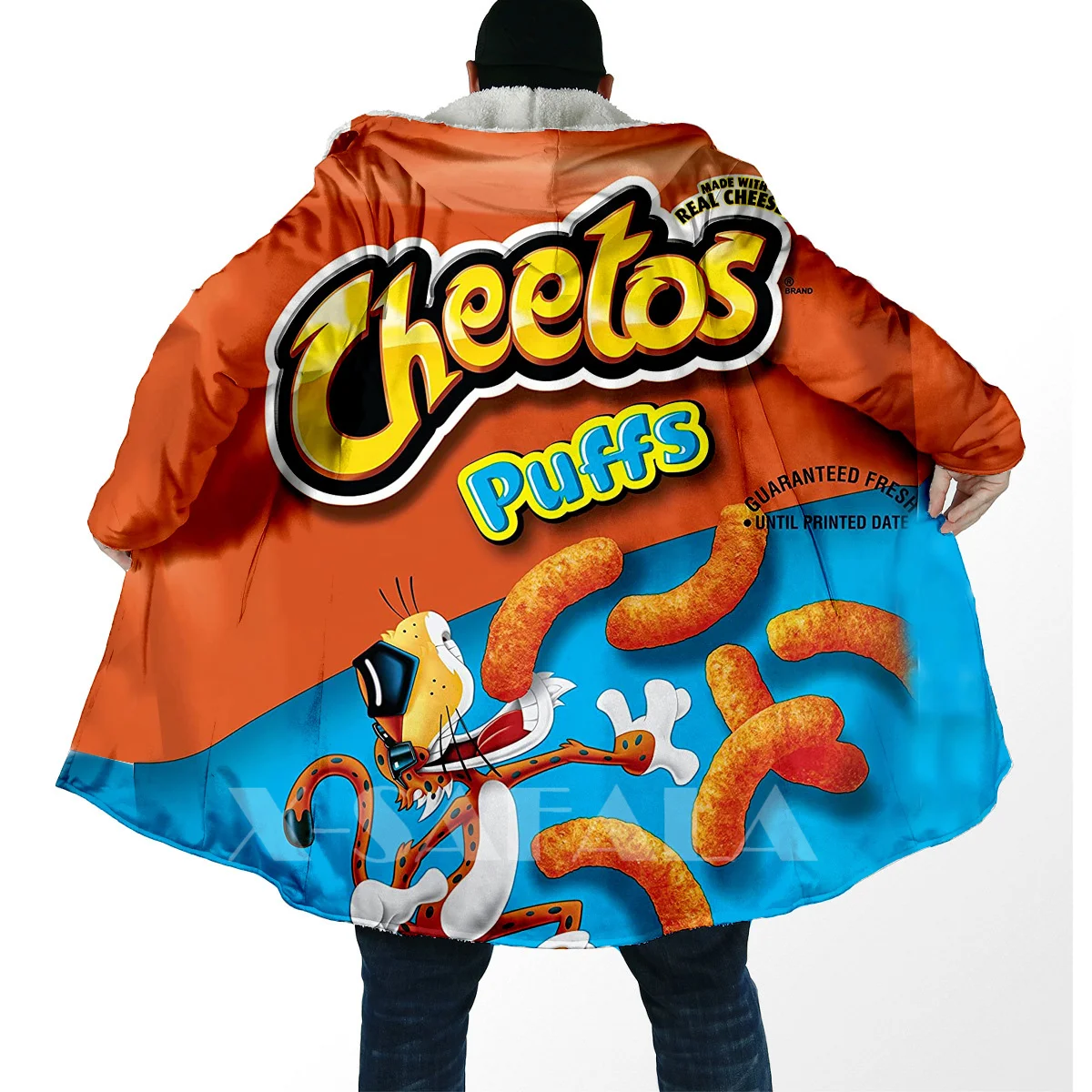 Komik gıda aperatif Cheetos tüm 3D baskılı kalın sıcak palto ceket kapşonlu pelerin erkekler için rüzgar geçirmez polar Unisex Casual-3