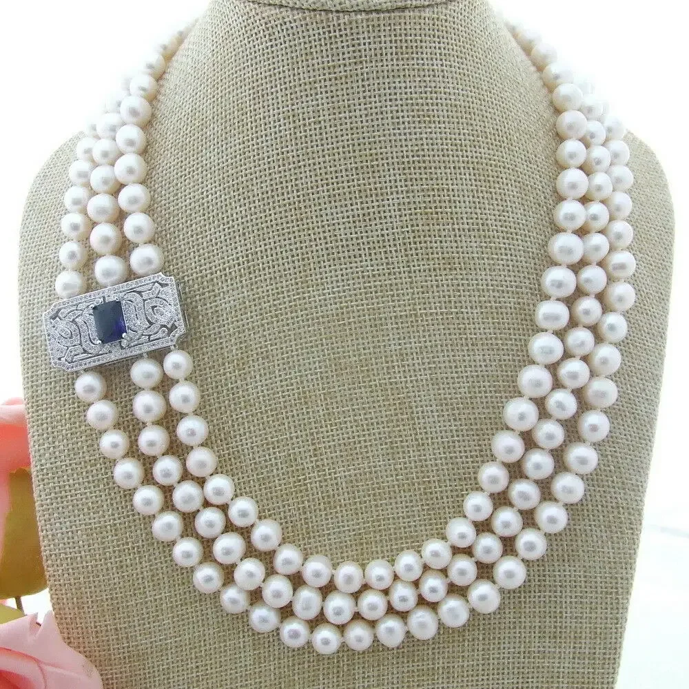 Natural Pearl Necklace AAAA 8-9mm Japanese Round Pearl Necklace 14k Gold 100 inch