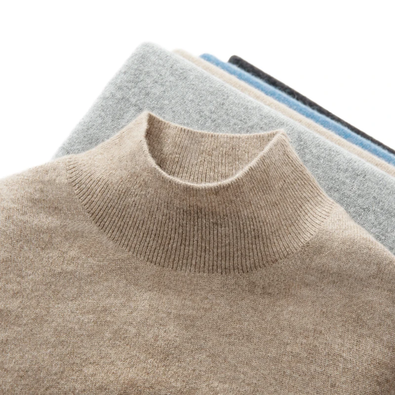 DjzDsm Autumn Winter Men Wool Sweater First-Line Ready-To-Wear Pullover Mock-neck Long Sleeve Casual Jumper Pure Wool Knit Shirt