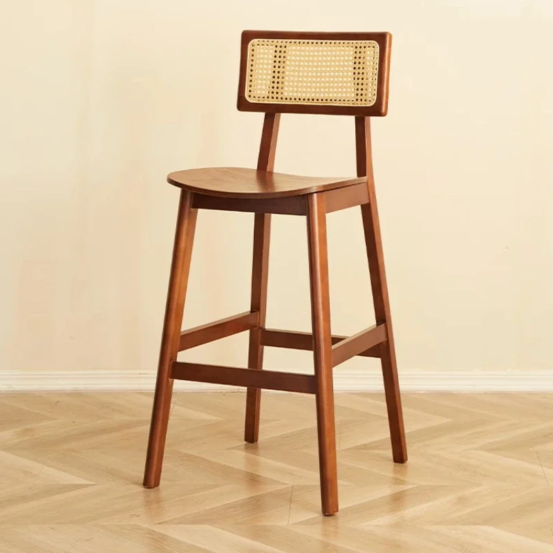 

ZNordic Soild Wooden Bar Chairs Retro Woven Relaxing Comfortable Bar Chairs Ergonomic Backrest Restaurante Muebles Home Furnitur