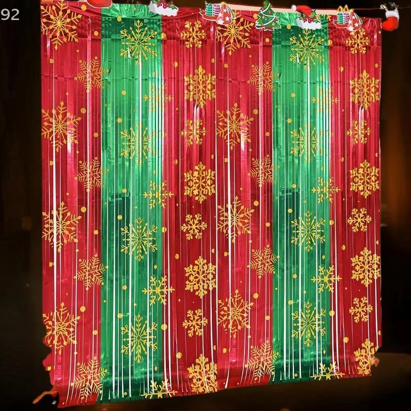 عيد الميلاد أحمر أبيض أخضر ثلاثة ألوان المطر الحرير الستار الكرتون سانتا كلوز عيد ميلاد سعيد زينة 2025 سنة جديدة سعيدة 2026 #4