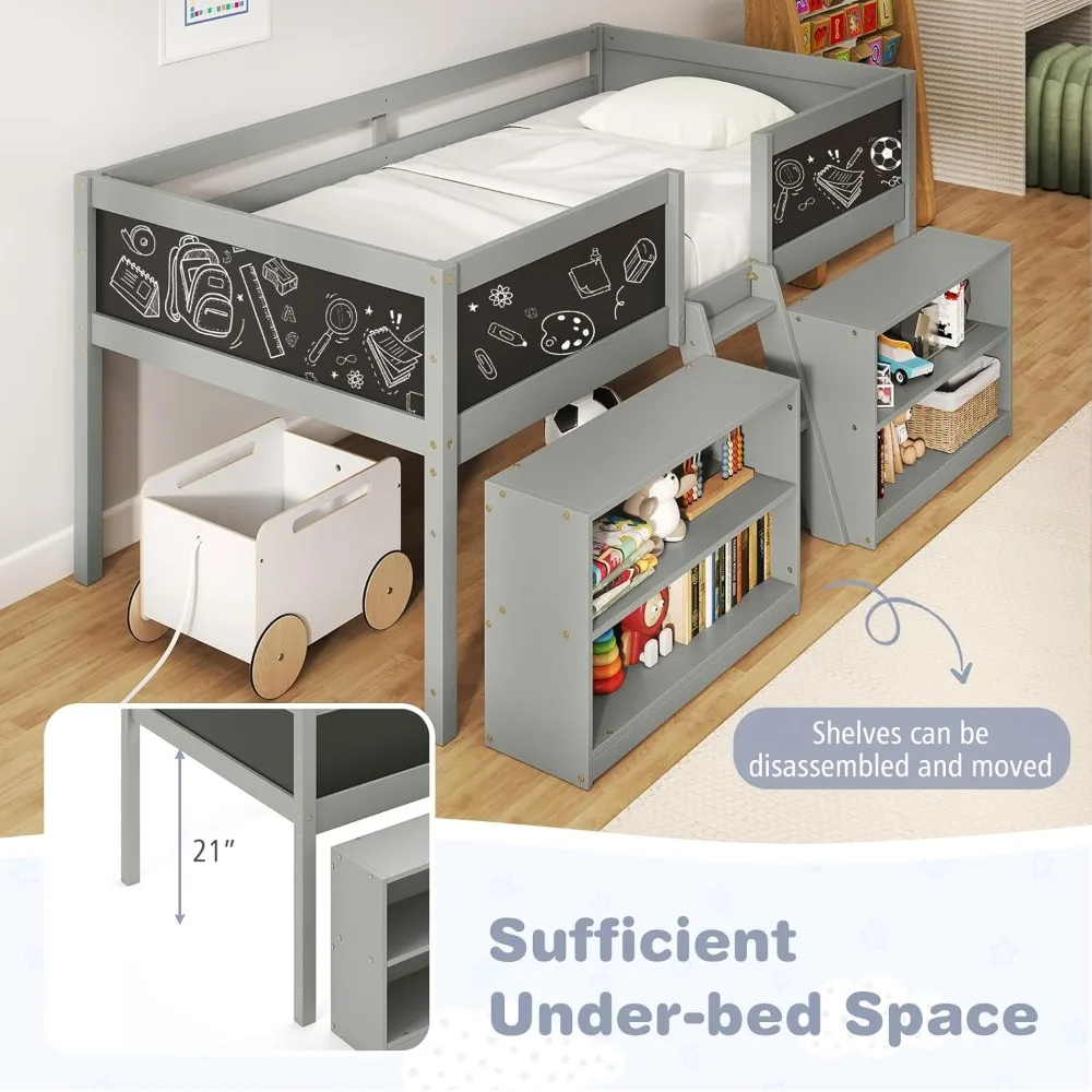 سرير EMKK مزدوج بطابقين مع دولاب، سرير معدني بطابقين مع سلالم جانبية وسكة حماية أمان، 3 في 1 سرير بطابقين للمراهقين، بدون صندوق