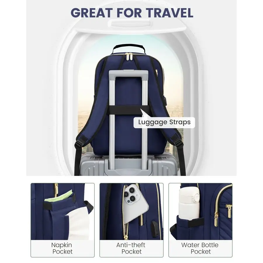 Laptoprugzak voor dames, 17-inch reiscomputer werktassen met grote capaciteit, zakelijke verpleegstersrugzak portemonnee voor dames, rugzakken