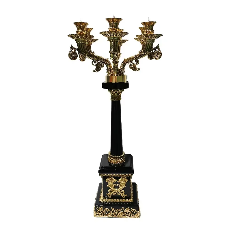 Classic Green Black Marble Ornament Brass Craft Candle Holder for Home Decor