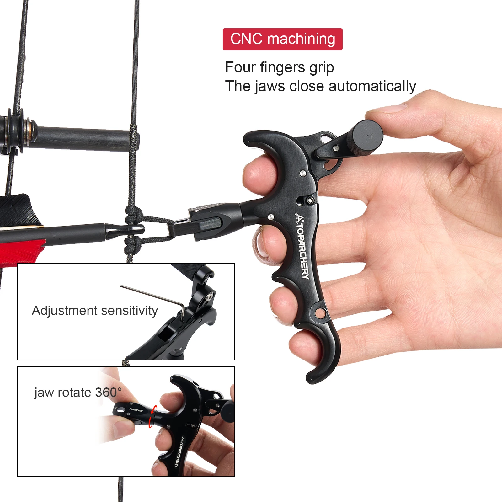 

4 Finger Grip Bow Release for Compound and recurve Bow, Caliper Release Aid, Outdoor Sports, Archery Accessories