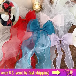 2/8pcs Long Organza Bow Hairpins Hair Accessories Sweet Net Yarn Oversized Hair Clip Summer For Children Girls Headdress
