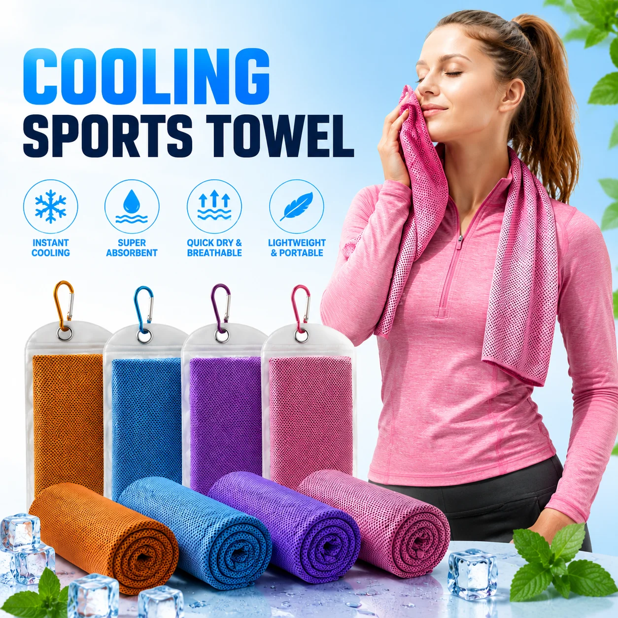 Image of Kühlendes Sporttuch, schnell trocknend, eiskalt, tragbar, für Wanderrucksäcke, schweißabsorbierend, für Fitness, Laufen, Outdoor-Klettern