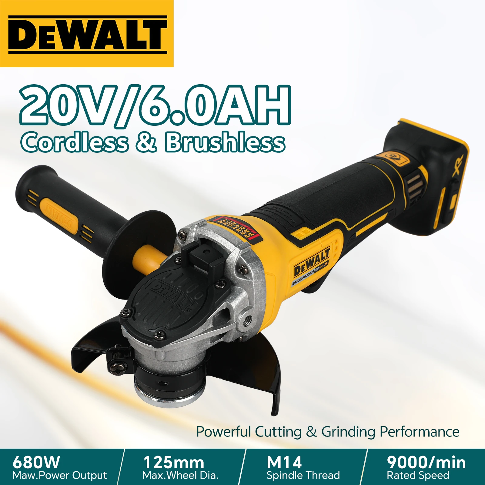 Meuleuse d'angle à tête plate DEWALT DCG405 125 mm 18 V sans balais 9000 tr/min (outil nu) pour la découpe et le meulage du métal