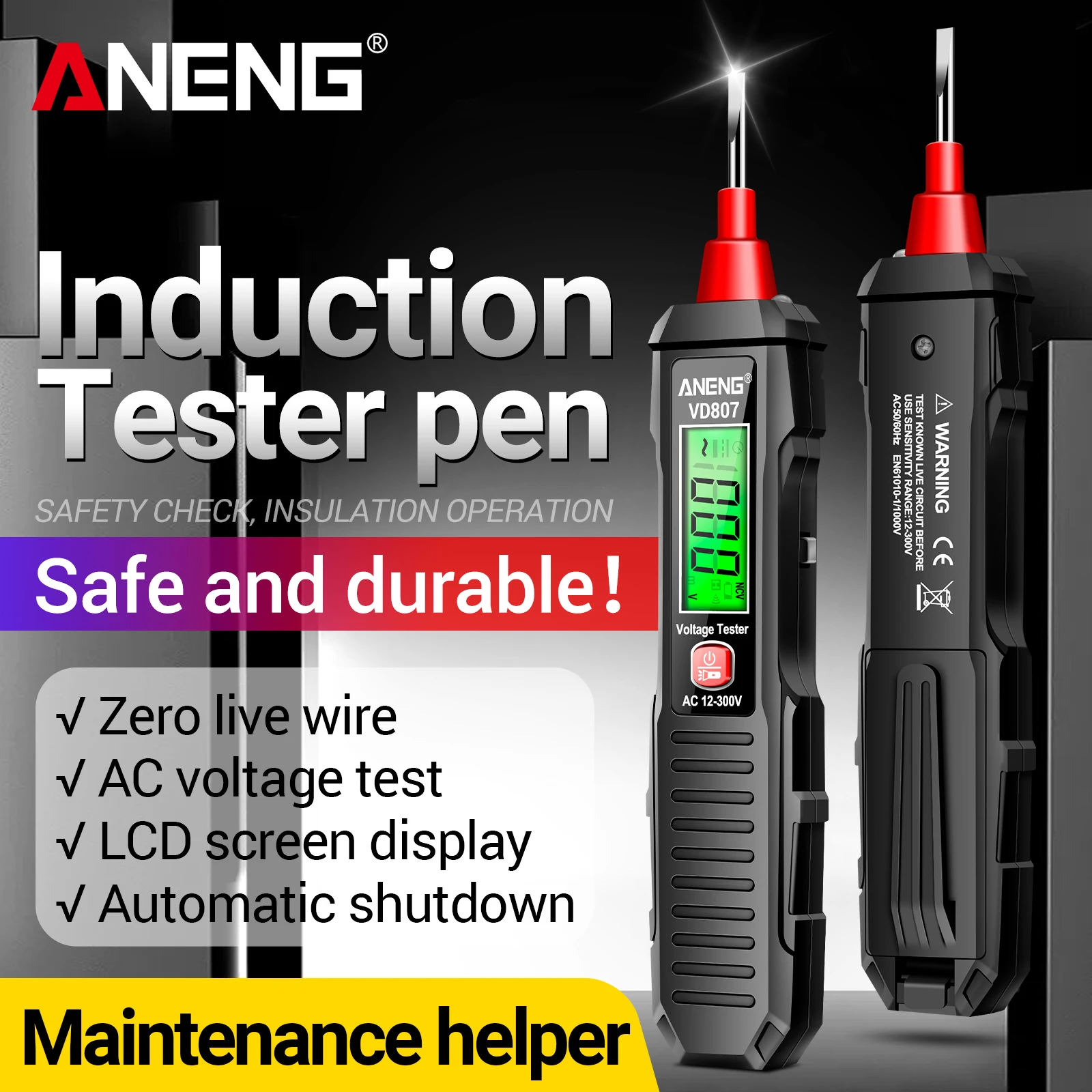 ANENG VD807 Smart Induction Tester Pen Professional Electrician Tool AC Voltage Tester 12-300V NCV Sensor Wire Detector 50/60Hz
