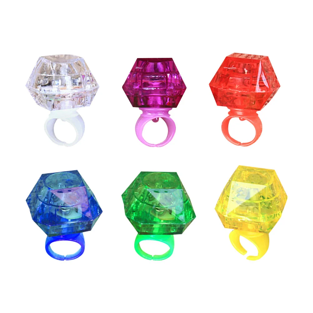 

6 Pcs Diamond LED Light Up Finger Party Rings Boys Girls Toy Favor Glow Plaything Unique Adorable Design Kids