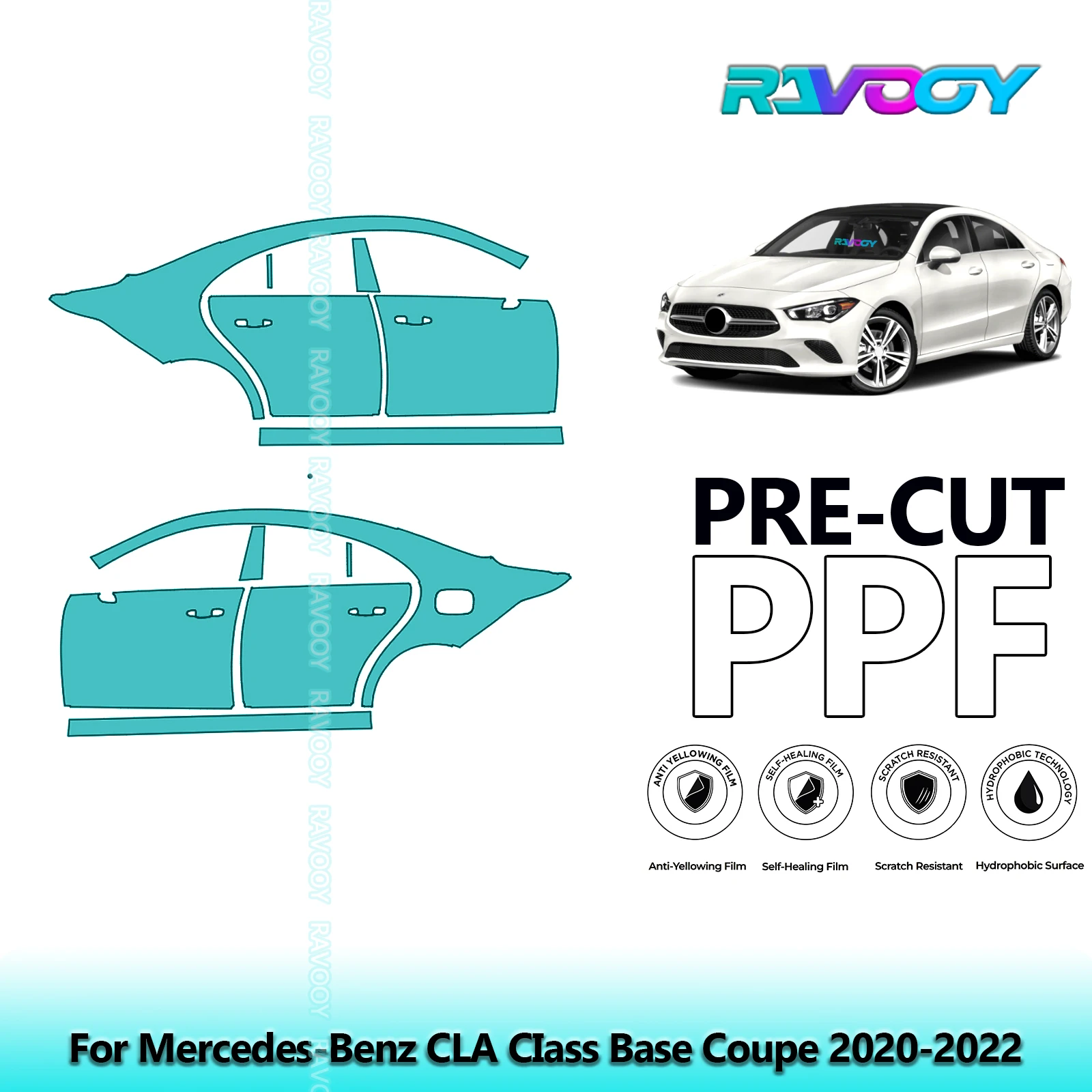 

For Mercedes-Benz CLA CIass Base Coupe 2020-2022 8.5mil Pre-Cut PPF Door & A/B Pillar Kit TPU Paint Protection Film Set
