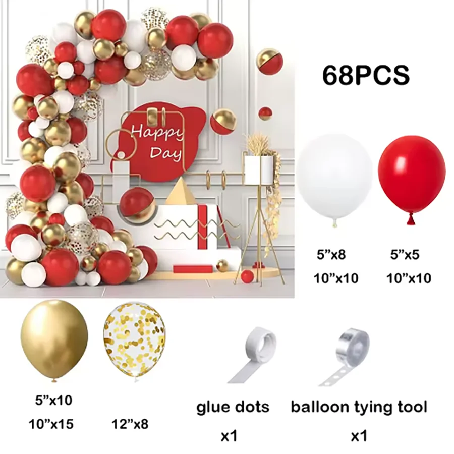 68Pcs Red Balloons Garland Arch Kit White Gold Confetti Balloon Wedding Anniversary Birthday Party Baby Shower Decor Globos
