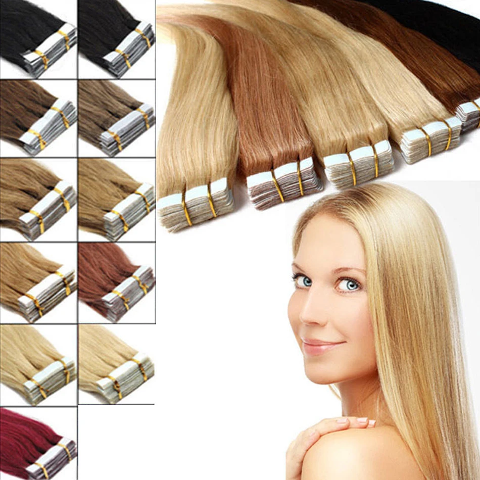 

Lucking Tape In Hair Extensions Человеческие волосы Серые европейские прямые невидимые ленты Remy Ins Клейкие наращивание волос 27 100% 613