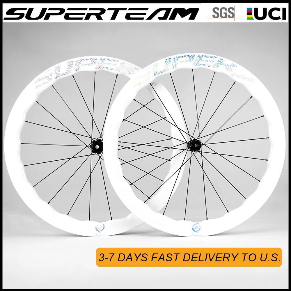 

Superteam Disc Brake Road Bike 53mm Clincher Carbon Wheelset 28mm Width UD Glossy Carbon Racing Bicycle Wheels No Brake Surface