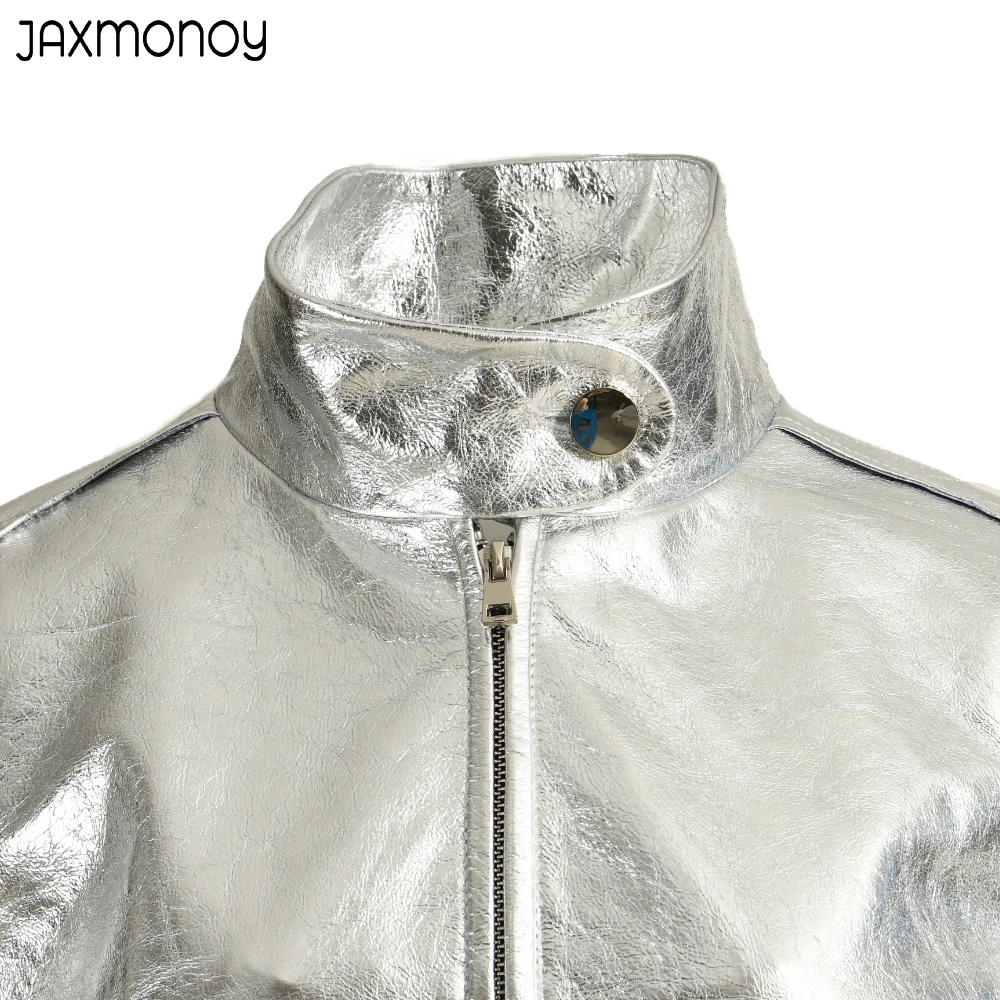 Jaxmonoy giacca da donna in vera pelle 2023 nuove signore cappotto di pelle di pecora moda vera pelle tuta sportiva maniche lunghe femminile