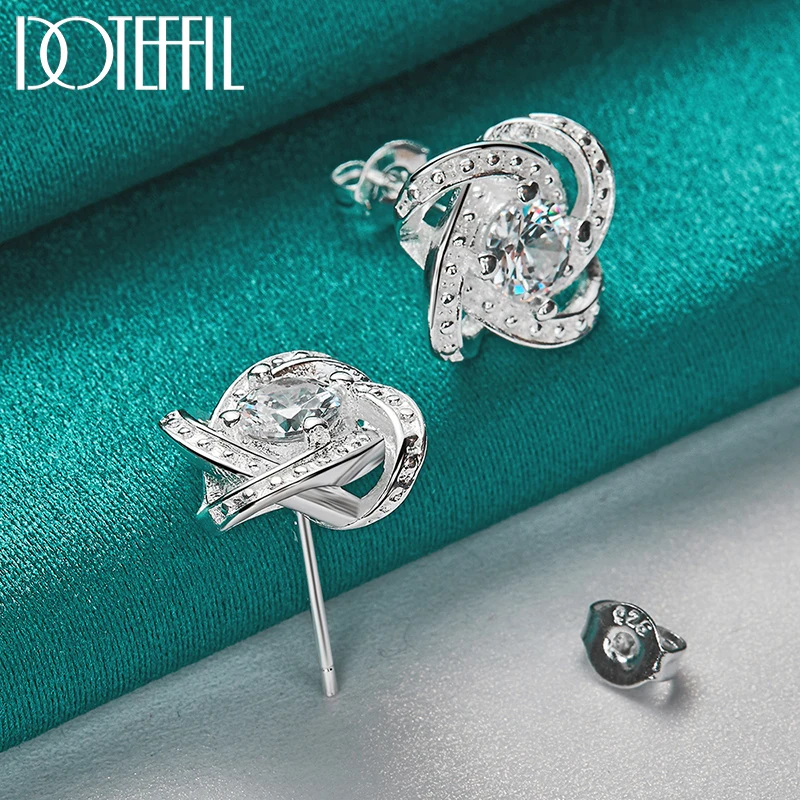 DOTEFFIL 925 فضة AAA سوار من الزركون قرط الاذن المرصع للمرأة مجوهرات الأزياء حفل زفاف هدية #2