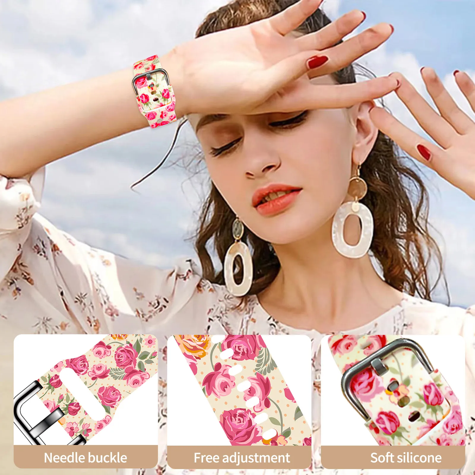 Tali Cetak Seri Bunga untuk Fitbit Versa 2/1 Gelang Jam Tangan Gelang Dapat Diganti untuk Versa 4/3 Gelang Jam untuk Wanita Sebagai Hadiah