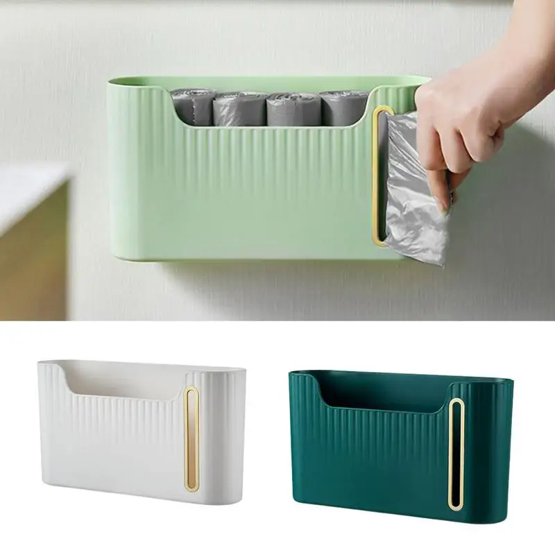 Kitchen Trash Bag Holder Wall Mount No Punching Grocery Bag Holder With A Big Opening Dispenser Trash Bag Organizer Box For home