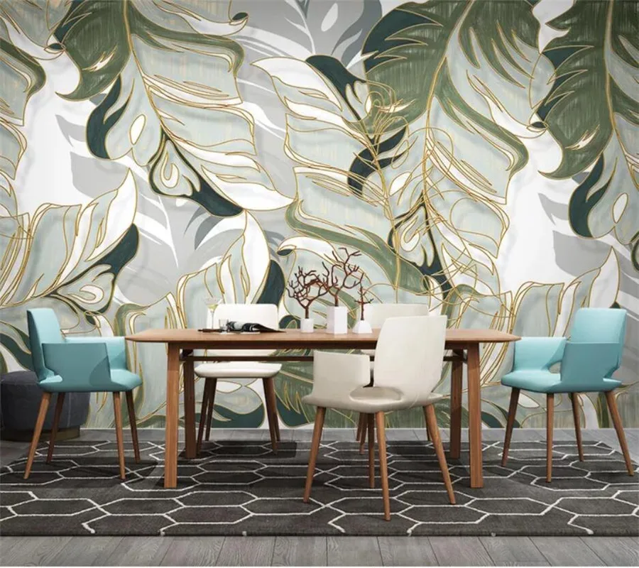 Custom wallpaper 3d photo murals Nordic hand-painted tropical plants leaves lines light luxury TV background wall paper 3d mural